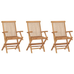 Cadeiras de jardim dobráveis 3 pcs madeira de teca maciça