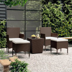 5 Pcs conj. bistrô de jardim vime PE e vidro temperado castanho