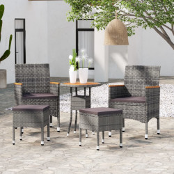 5 Pcs conjunto lounge para jardim vime PE cinzento