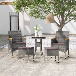 5 Pcs conjunto lounge para jardim vime PE cinzento