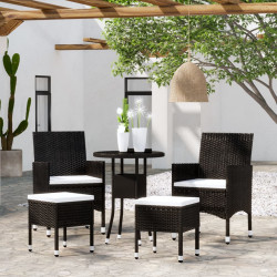 5 Pcs conjunto lounge de jardim vime PE preto