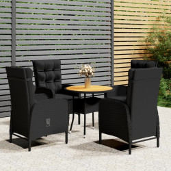 5 Pcs conjunto de bistrô para jardim vime PE preto