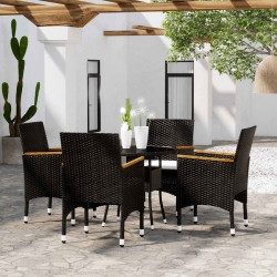 5 Pcs conjunto de jantar para jardim vime PE preto
