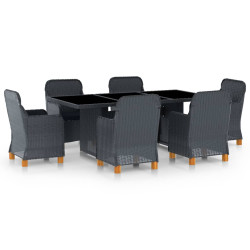 7 Pcs conj. jantar exterior c/ almofadões vime PE cinza-escuro
