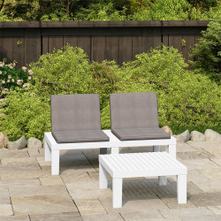 2 Pcs conjunto lounge de jardim com almofadões plástico branco
