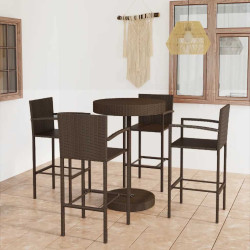 5 Pcs conjunto de bar para jardim vime PE castanho