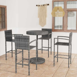 5 Pcs conjunto de bar para jardim vime PE cinzento