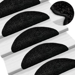 Tapetes de escada 10 peças 56x17x3 cm pretos semicirculares