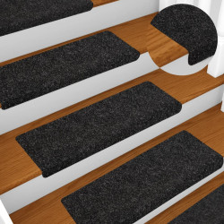 Tapetes de escada autoadesivos 5 peças 65x21x4 cm pretos com borda retangular