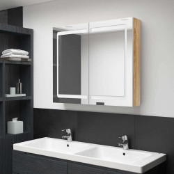 Armário espelhado casa de banho LED 80x12x68 cm branco/carvalho