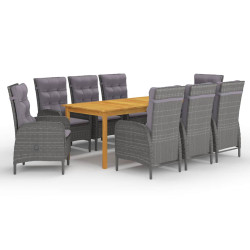 9 Pcs conjunto de jantar para jardim cinzento