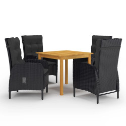 5 Pcs conjunto de jantar para jardim preto