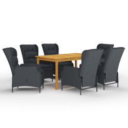 7 Pcs conjunto de jantar para jardim cinzento-escuro