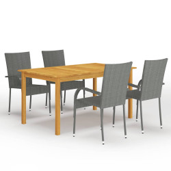 5 Pcs conjunto de jantar para jardim cinzento