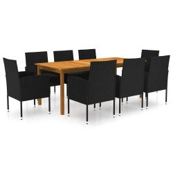 9 Pcs conjunto de jantar para jardim preto