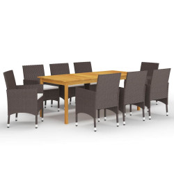 9 Pcs conjunto de jantar para jardim castanho
