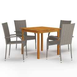 5 Pcs conjunto de jantar para jardim cinzento