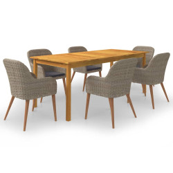 7 Pcs conjunto de jantar para jardim castanho