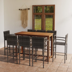 9 Pcs conjunto de bar para jardim cinzento