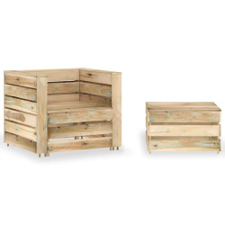 2 Pcs conjunto lounge de jardim em paletes pinho impregnado