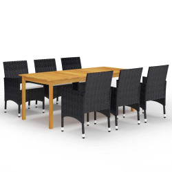 7 Pcs conjunto de jantar para jardim preto