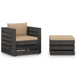 2 Pcs conj. lounge jardim + almofadões madeira impreg. cinzento