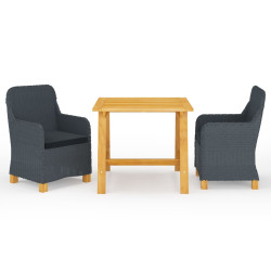 3 Pcs conjunto de jantar para jardim cinzento-escuro