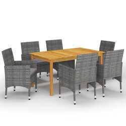 7 Pcs conjunto de jantar para jardim cinzento