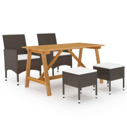 5 Pcs conjunto de jantar para jardim castanho