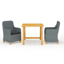 3 Pcs conjunto de jantar para jardim cinzento-claro