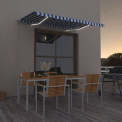 Toldo retrátil manual com LED 300x250 cm azul e branco