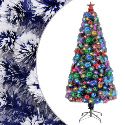 Árvore natal artificial pré-iluminada fibra ótica branco/azul