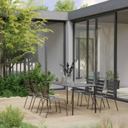 7 Pcs conjunto de jantar jardim aço cinzento escuro