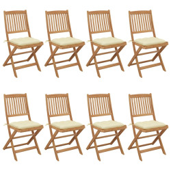 Cadeiras de jardim dobráveis 8 pcs c/ almofadões acácia maciça