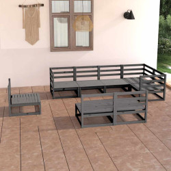 8 Pcs conjunto lounge de jardim pinho maciço cinzento