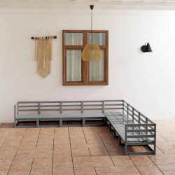 9 Pcs conjunto lounge de jardim pinho sólido cinzento