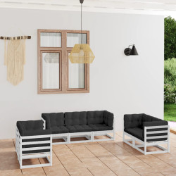 7 Pcs conjunto lounge de jardim c/ almofadões pinho maciço