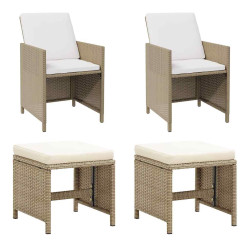 Cadeiras de jardim com bancos 2 pcs vime PE bege
