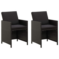 Cadeiras de jardim com almofadões 2 pcs vime PE preto