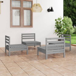 4 Pcs conjunto lounge de jardim pinho maciço cinzento