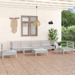 7 Pcs conjunto lounge de jardim pinho maciço branco