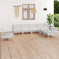 7 Pcs conjunto lounge de jardim pinho maciço branco