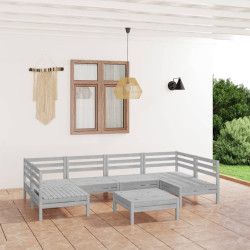 7 Pcs conjunto lounge de jardim pinho maciço branco