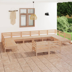 12 Pcs conjunto lounge de jardim pinho maciço
