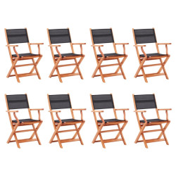 Cadeiras jardim dobráveis 8pcs eucalipto maciço/textilene preto