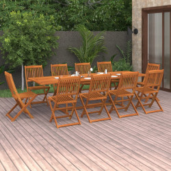 11 Pcs conjunto de jantar para jardim 280x90x75cm acácia maciça