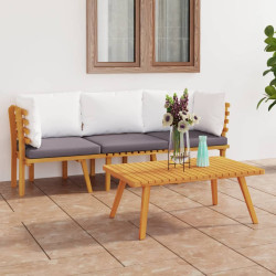 3 Pcs conjunto lounge de jardim com almofadões acácia maciça