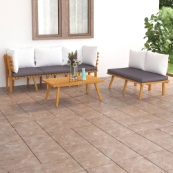 5 Pcs conjunto lounge de jardim com almofadões acácia maciça