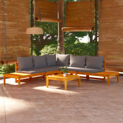 4 Pcs conj. lounge de jardim c/ almofadões cinza-escuro acácia