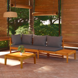 3 Pcs conj. lounge de jardim c/ almofadões cinza-escuro acácia